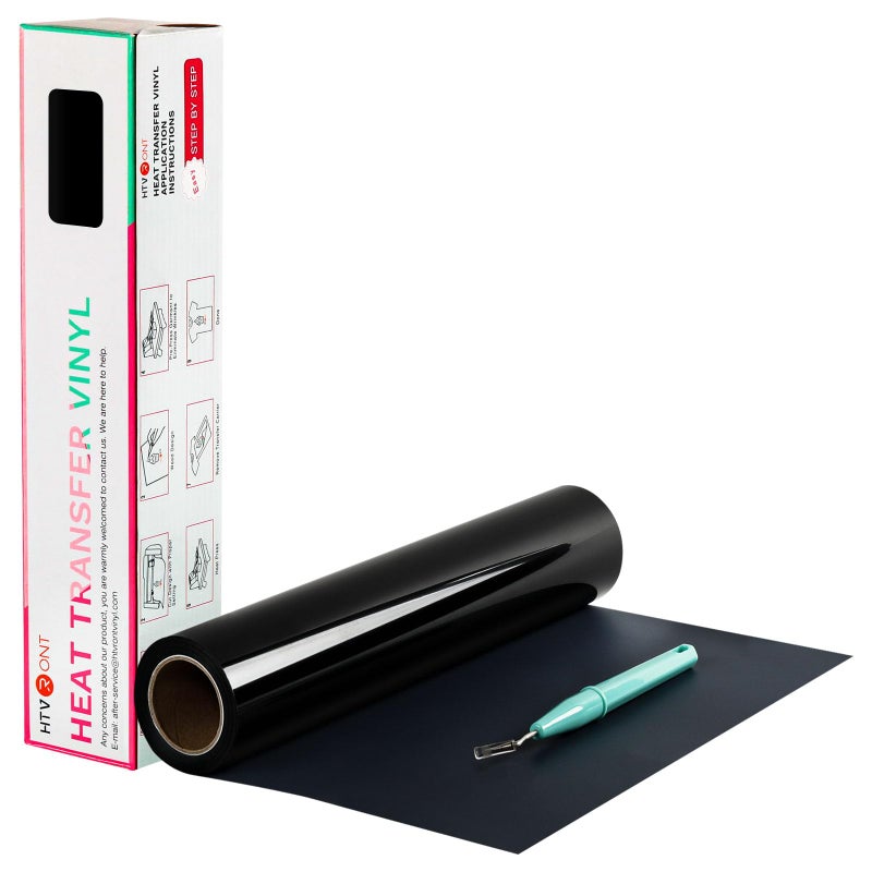HTVRONT Black HTV Heat Transfer Vinyl Rolls - 12" x 20ft Black Iron on Vinyl for Shirts, Iron on for All Cutting Machines - Easy to Cut & Weed for Craft Heat Vinyl Design - Image 1